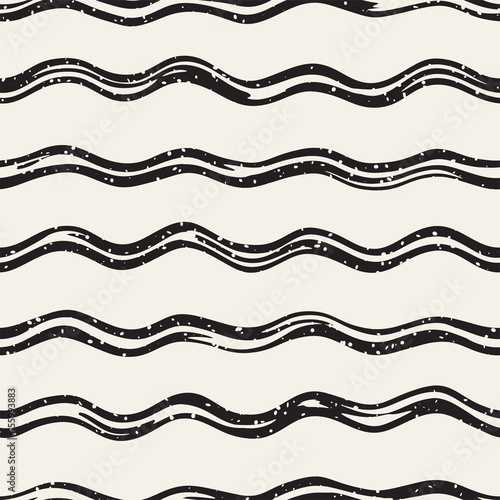 Decorative seamless pattern with handdrawn doodle lines. Hand painted grungy stripes background. Trendy endless freehand texture © Samolevsky