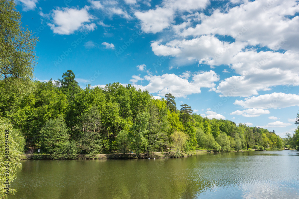 Beautiful pond in the park. Sredniy Tsaritsynskiy prud. Tsaritsyno Park.