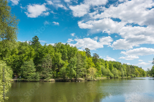 Beautiful pond in the park. Sredniy Tsaritsynskiy prud. Tsaritsyno Park.