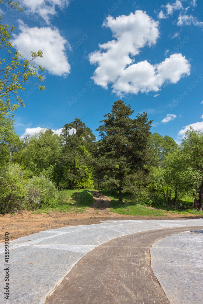 Road in the spring park. Vertical images Road in the spring park. Vertical images
