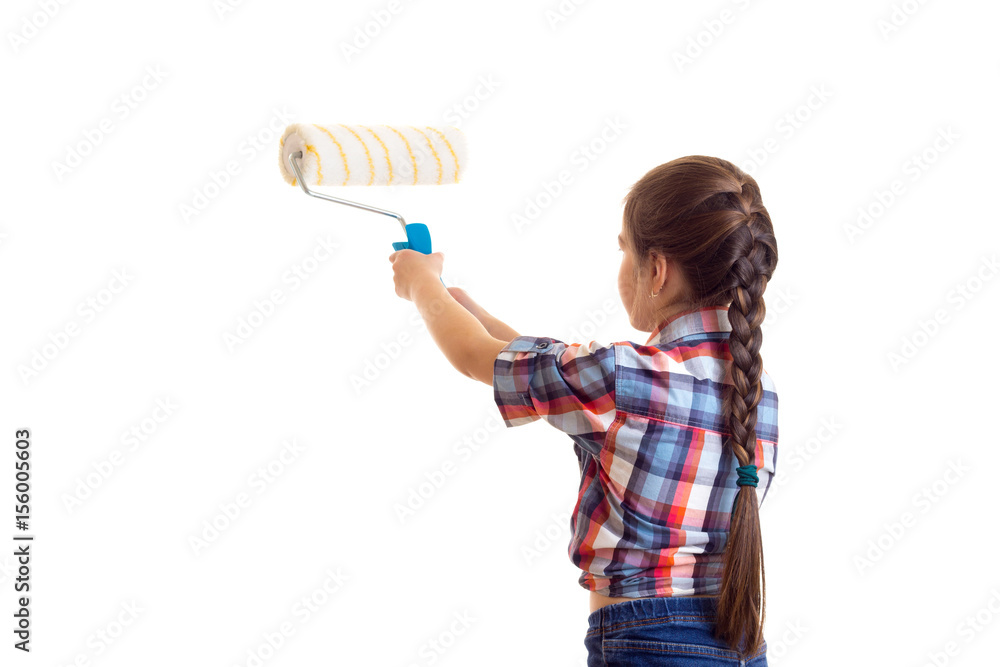 Little girl holding white roll Little girl holding white roll