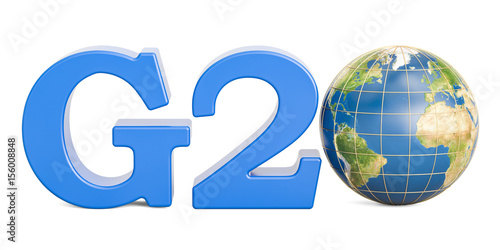 G20 concept with Earth globe, 3D rendering photo