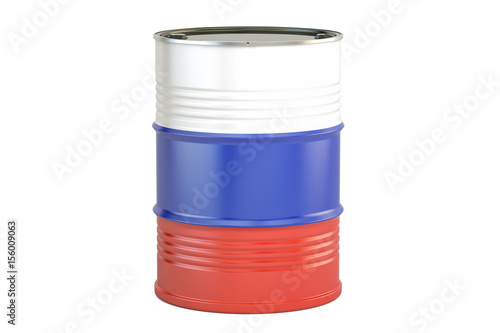 Oil barrel with flag of Russia. Oil production and trade concept, 3D rendering