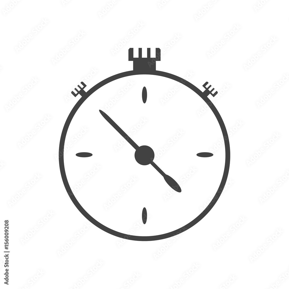 Black stopwatch icon with second arrow. Flat style. Vector illustration Black stopwatch icon with second arrow. Flat style. Vector illustration