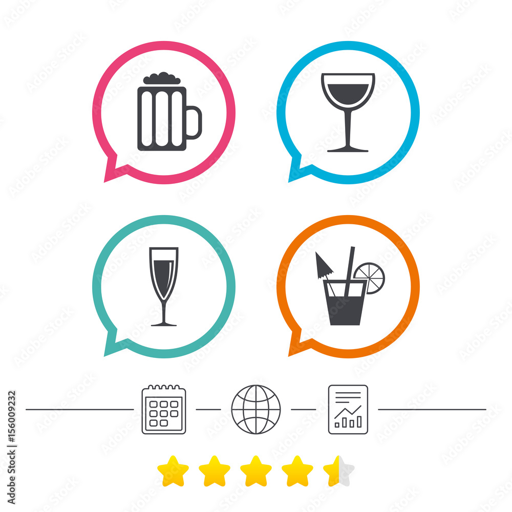 Alcoholic drinks signs. Champagne, beer icons. Alcoholic drinks signs. Champagne, beer icons.