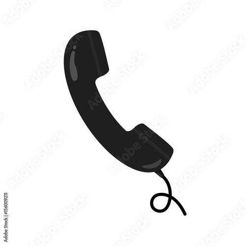 Black retro handset with wire. Telephone, communication. Vector illustration
