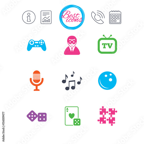 Entertainment icons. Game, bowling and puzzle.