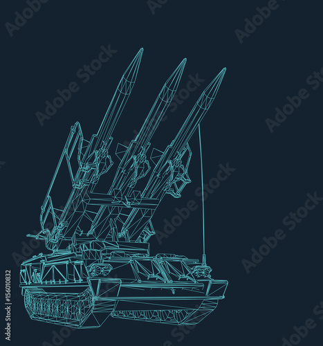 missile launcher tank in wire frame style