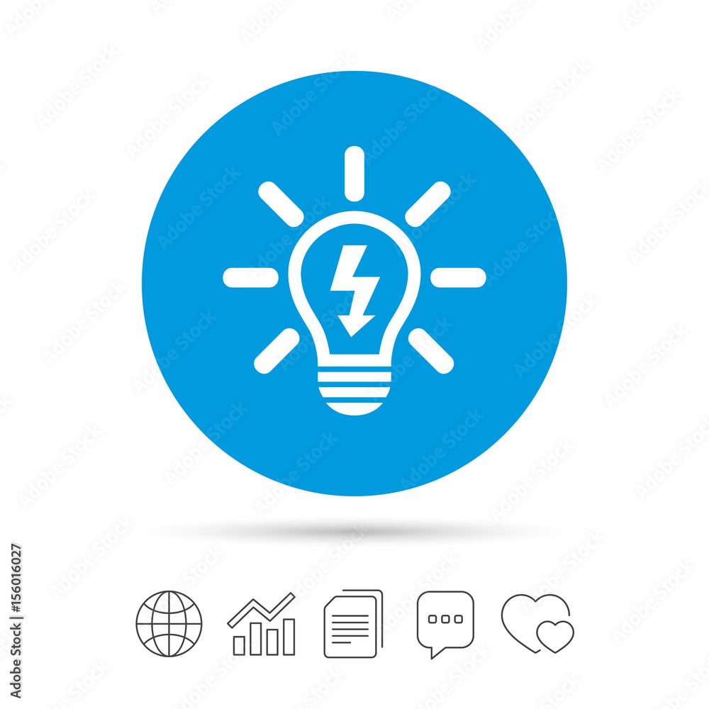 Light lamp sign icon. Bulb with lightning symbol. Light lamp sign icon. Bulb with lightning symbol.