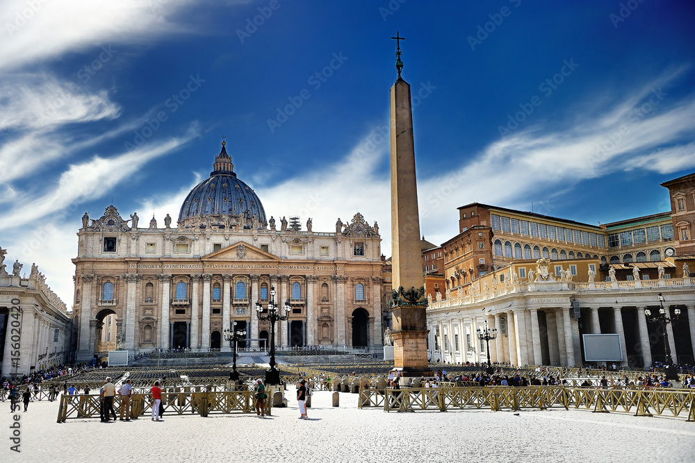 Papal basilica of Saint Peter full of tourists in Vatican City, Vatican