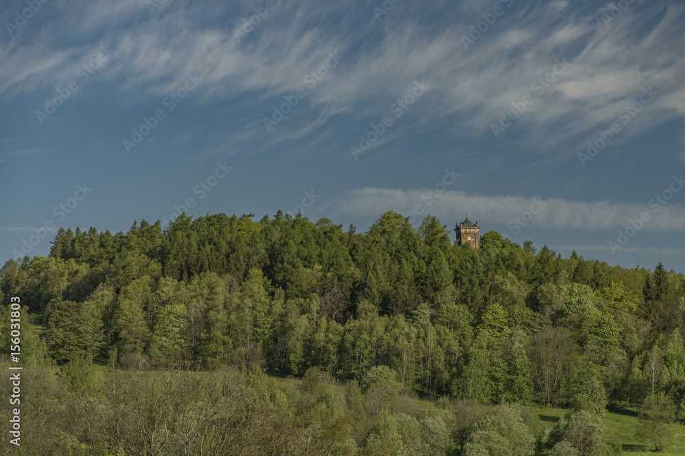 Jiretin pod Jedlovou village in spring sunny morning Jiretin pod Jedlovou village in spring sunny morning