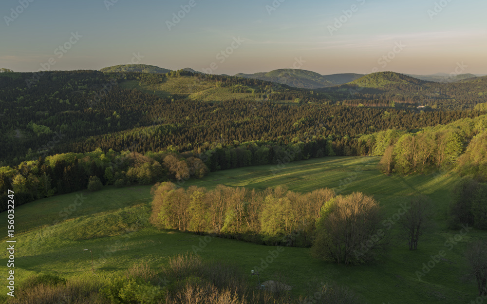 Fototapeta premium Sunrise from Tolstejn castle in Luzicke mountains