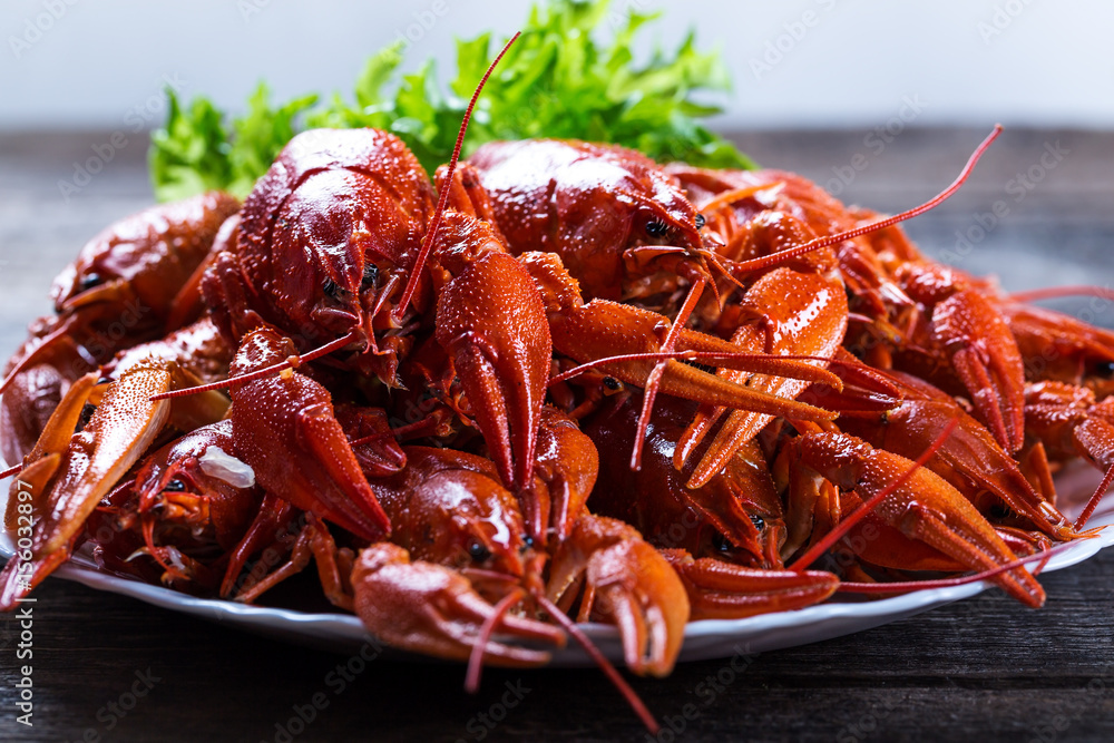 Plate of tasty boiled crayfish Plate of tasty boiled crayfish