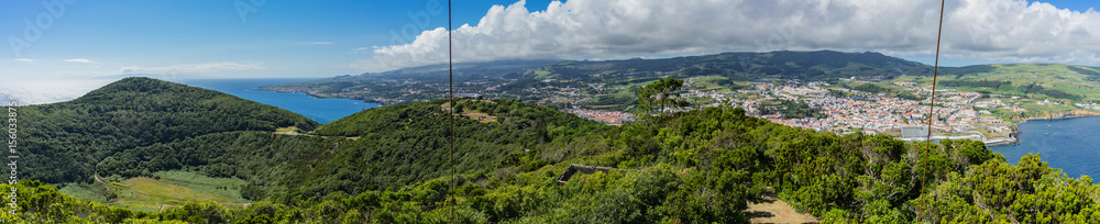 Angra do heroismo wide panorama from Monte Brazil viewpoint, Terceira, Azores, Portugal