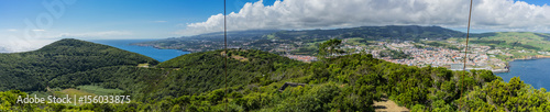 Angra do heroismo wide panorama from Monte Brazil viewpoint, Terceira, Azores, Portugal