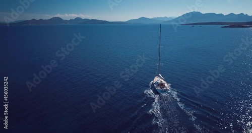 Aerial video of a sailing boat in Sardinia, incredible island of Italy..