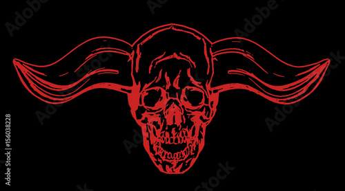 Apocalyptic skull with bullish horns. Vector illustration.