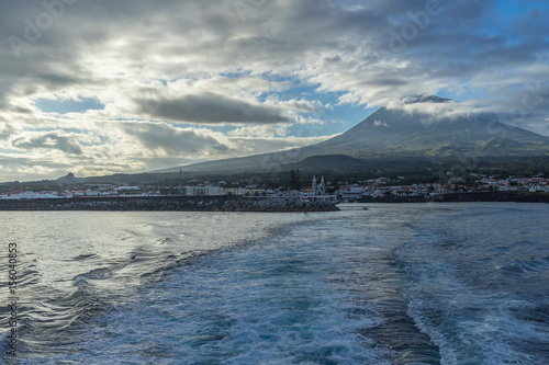 Pico island and Mount Pico from ferry to Faial, Azores, Portugal