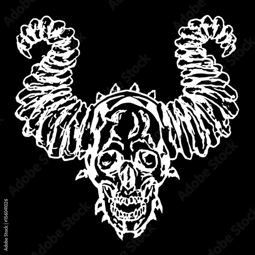 Skull of a demon with horns. Vector illustration.