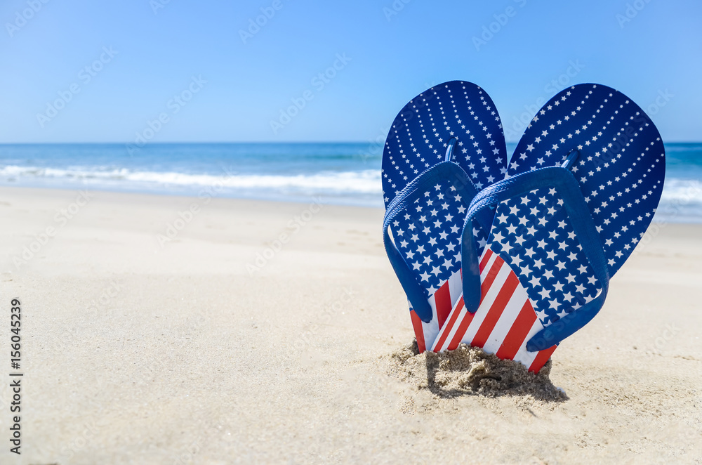 Patriotic USA background on the sandy beach Patriotic USA background on the sandy beach