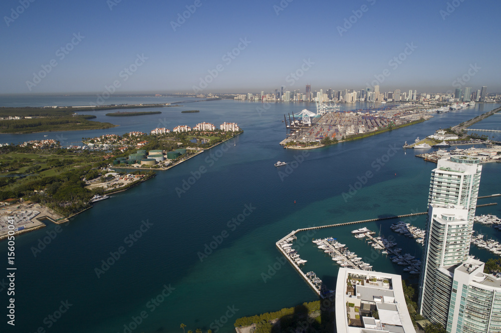 Aerial image of Miami Government cut inlet and port miami