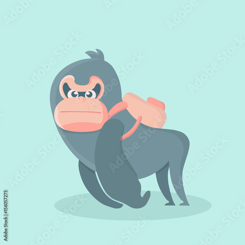 Vector illustration of a cute fatty and furry big cartoon gorilla.
