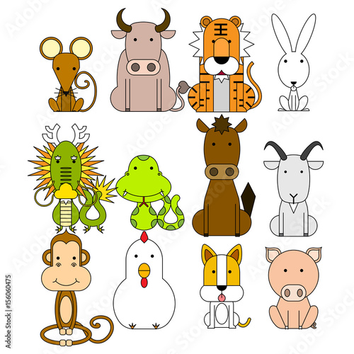 12 Chinese zodiac icon set, Vector illustration
