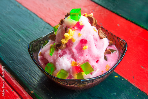 Shave Ice dessert with Fresh fruits photo