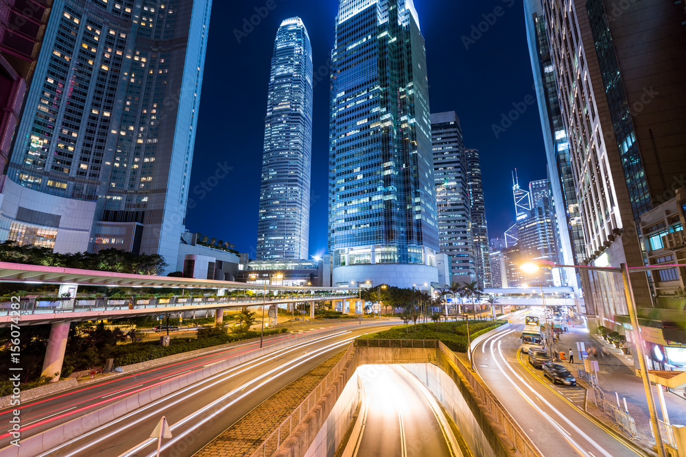 Hong Kong and traffic trail at night