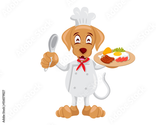 Cute Animal Illustration Suitable for Education, Card, T-Shirt, Social Media, Book, Stickers, Game and Any Other Kids Related Activities - Dog Chef