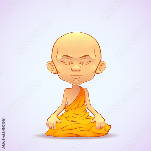 Buddhist monk meditating. Isolated on white background. Vector illustration.