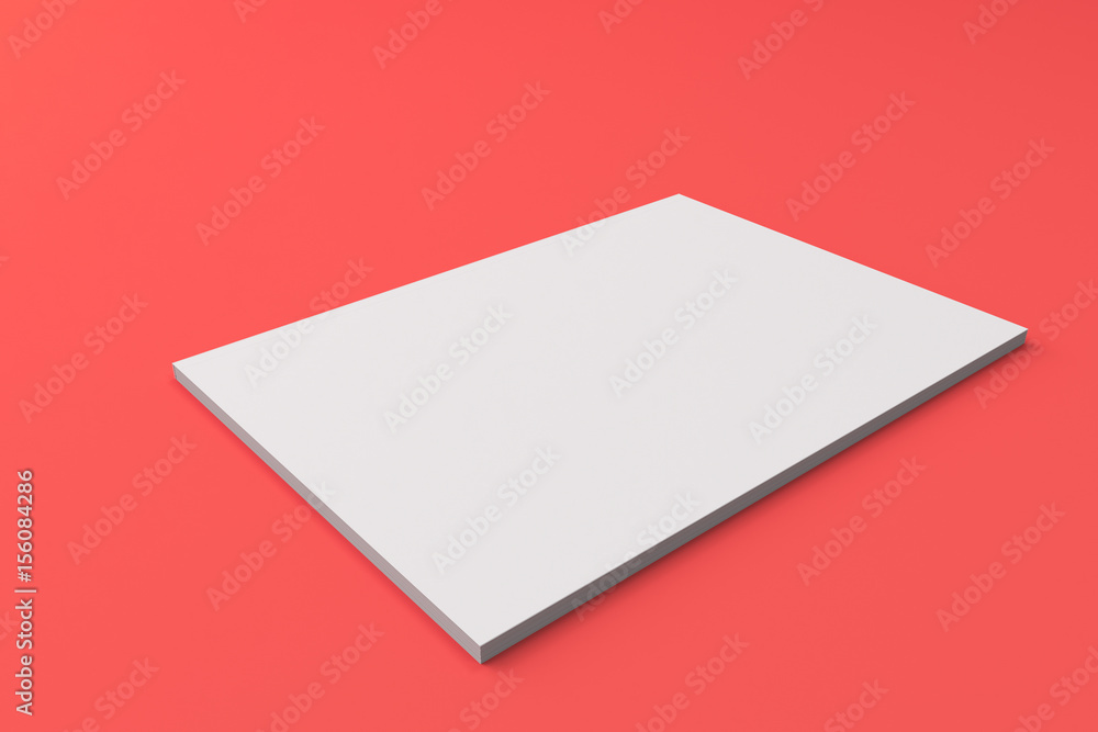 Blank white closed brochure mock-up on red background Blank white closed brochure mock-up on red background
