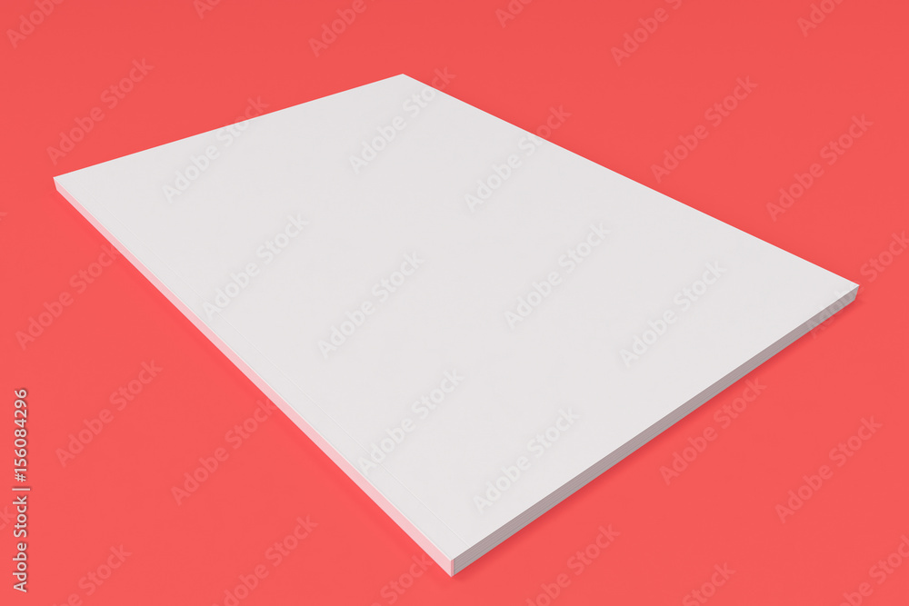 Blank white closed brochure mock-up on red background Blank white closed brochure mock-up on red background