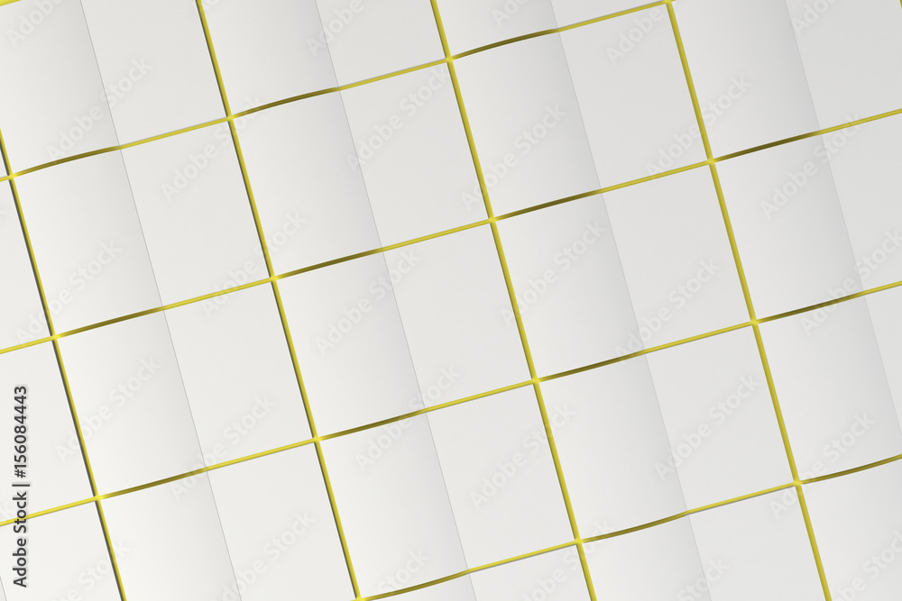 Grid of blank white opened brochure mock-up on yellow background