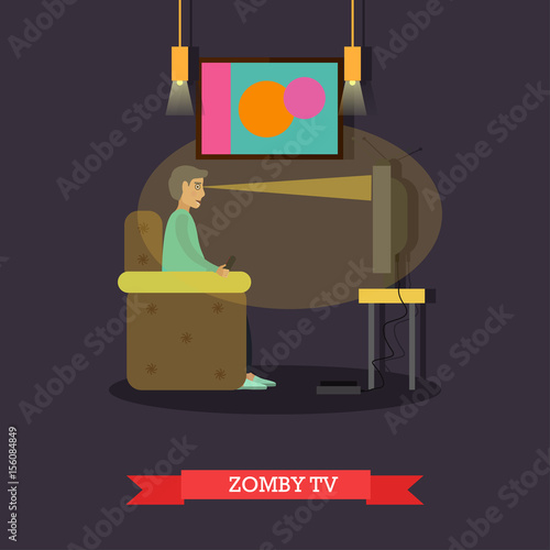 TV zombie concept vector illustration in flat style