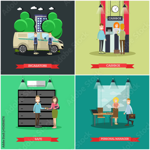 Vector set of bank concept posters in flat style