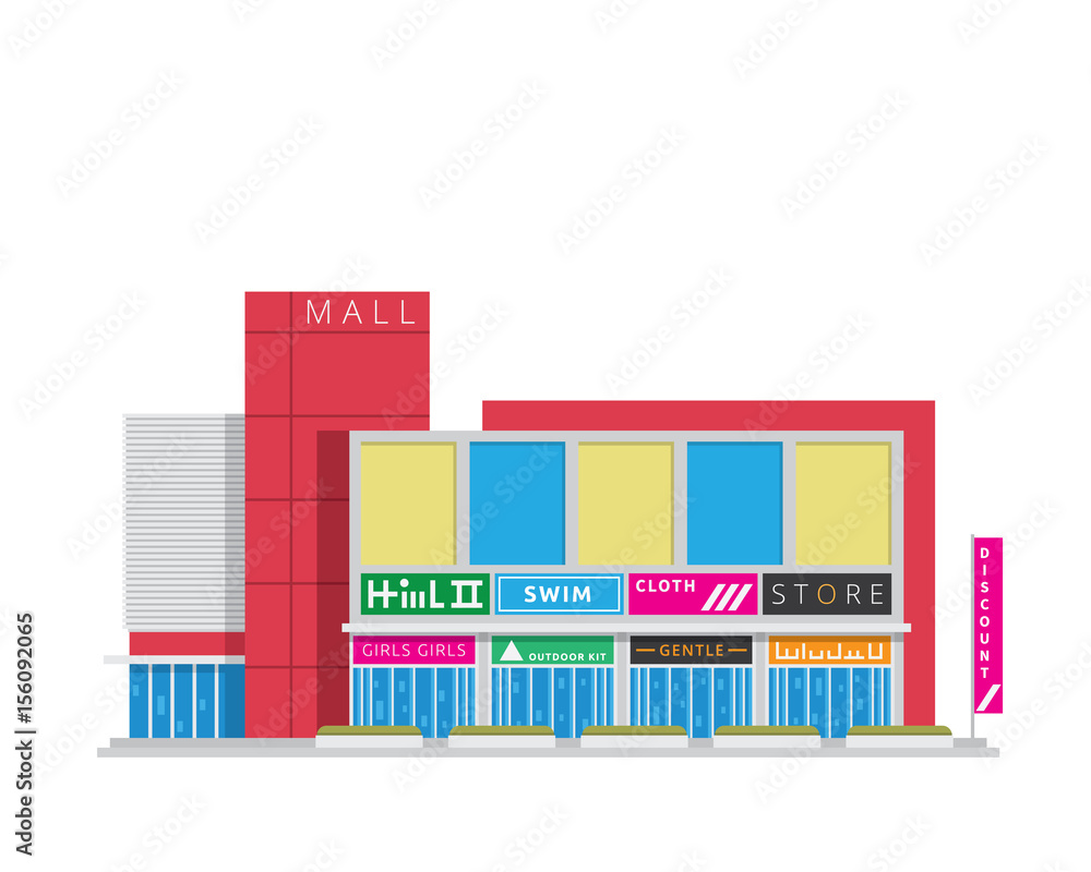 Modern Flat Shopping Mall Illustration, Suitable for Diagrams, Infographics, Game, And Other Graphic Related Assets