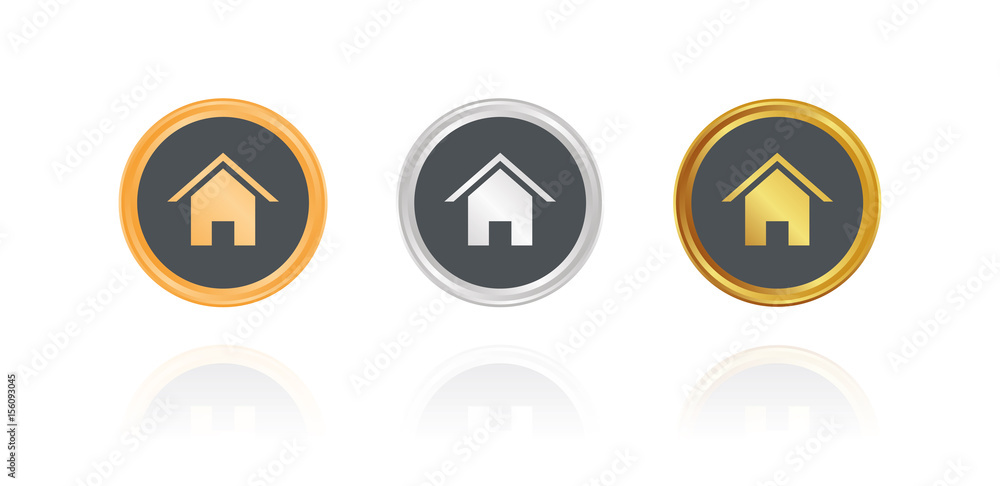 Haus - Wohnung - Hütte - Bronze, Silber, Gold Buttons Haus - Wohnung - Hütte - Bronze, Silber, Gold Buttons