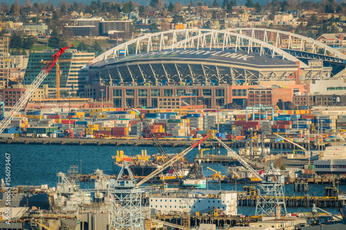 SEATTLE, WASHINGTON, UNITED STATES - DECEMBER 22, 2016: Seattle port from Belvedere Viewpoint.