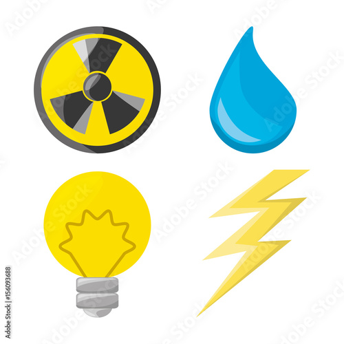 flat icon releated with nuclear energy, drop water, bulb and ray, vector illustration