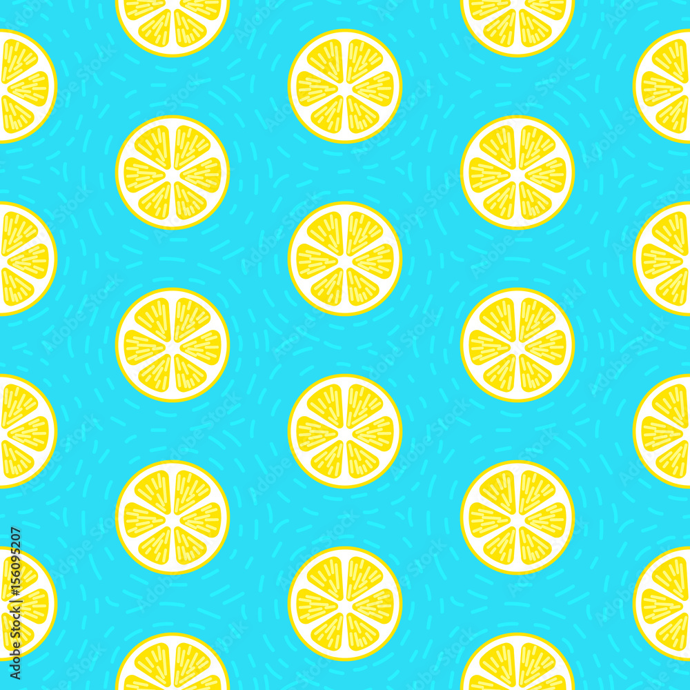lemon seamless pattern blue background