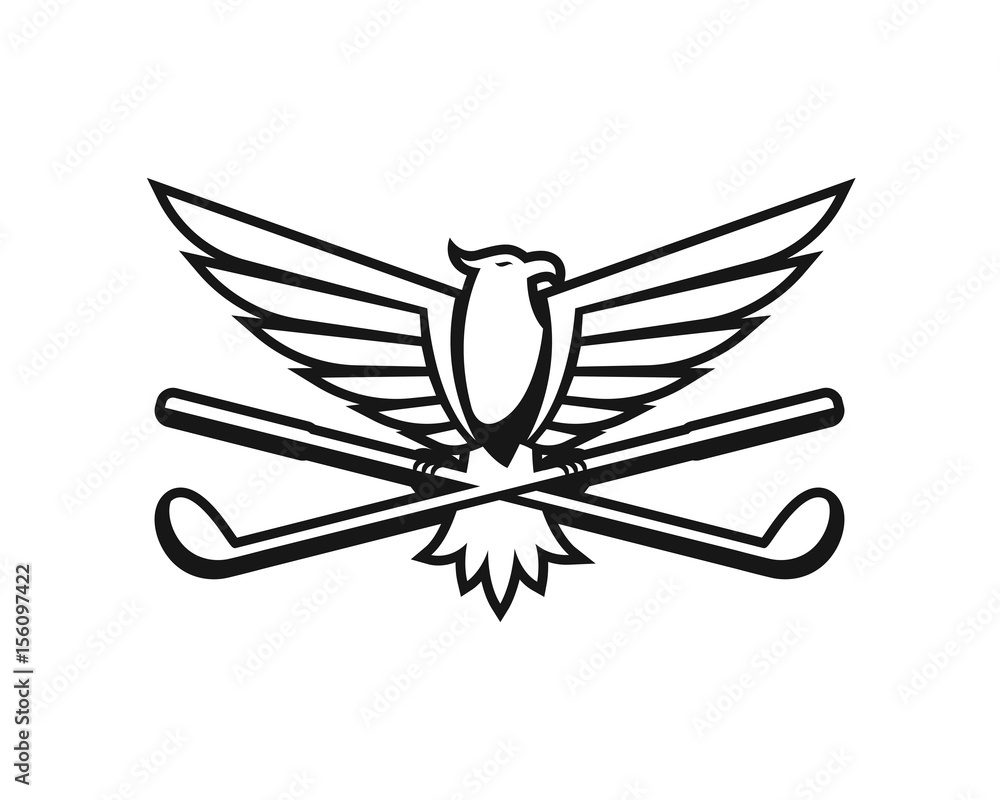 Modern Golf Logo American Eagle Carrying A Golf Stick Shield Stock