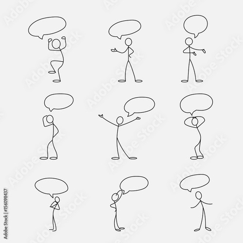 Cartoon icon of sketch stick figure in cute miniature scenes. photo