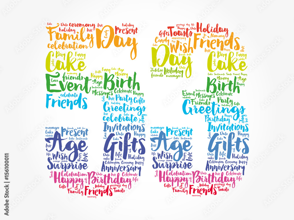 Happy 53rd birthday word cloud collage concept