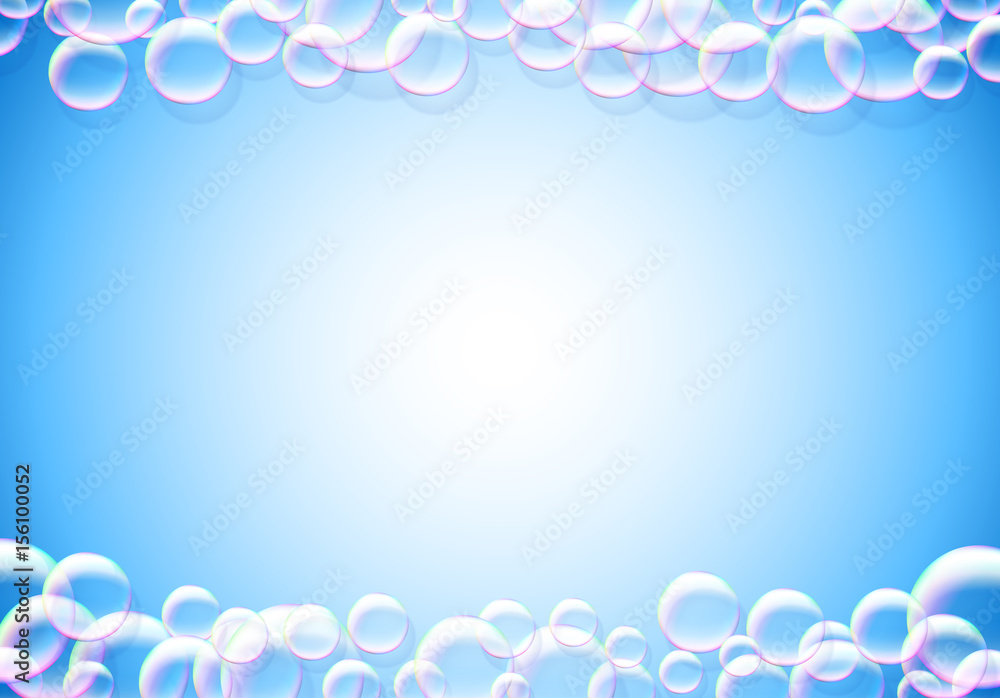 Soap bubbles abstract blue background with rainbow colored airy foam Soap bubbles abstract blue background with rainbow colored airy foam