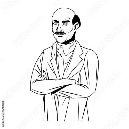doctor male bald coat tie clothes medical vector illustration