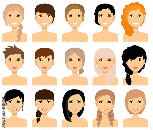 Set of female hairstyles. Vector.