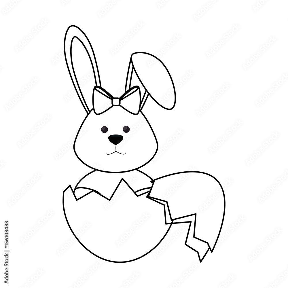 eggshell with easter bunny icon over white background. vector illustration eggshell with easter bunny icon over white background. vector illustration