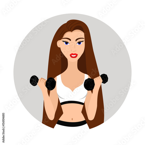 the girl is engaged in sports. exercises with dumbbells. vector illustration icon.