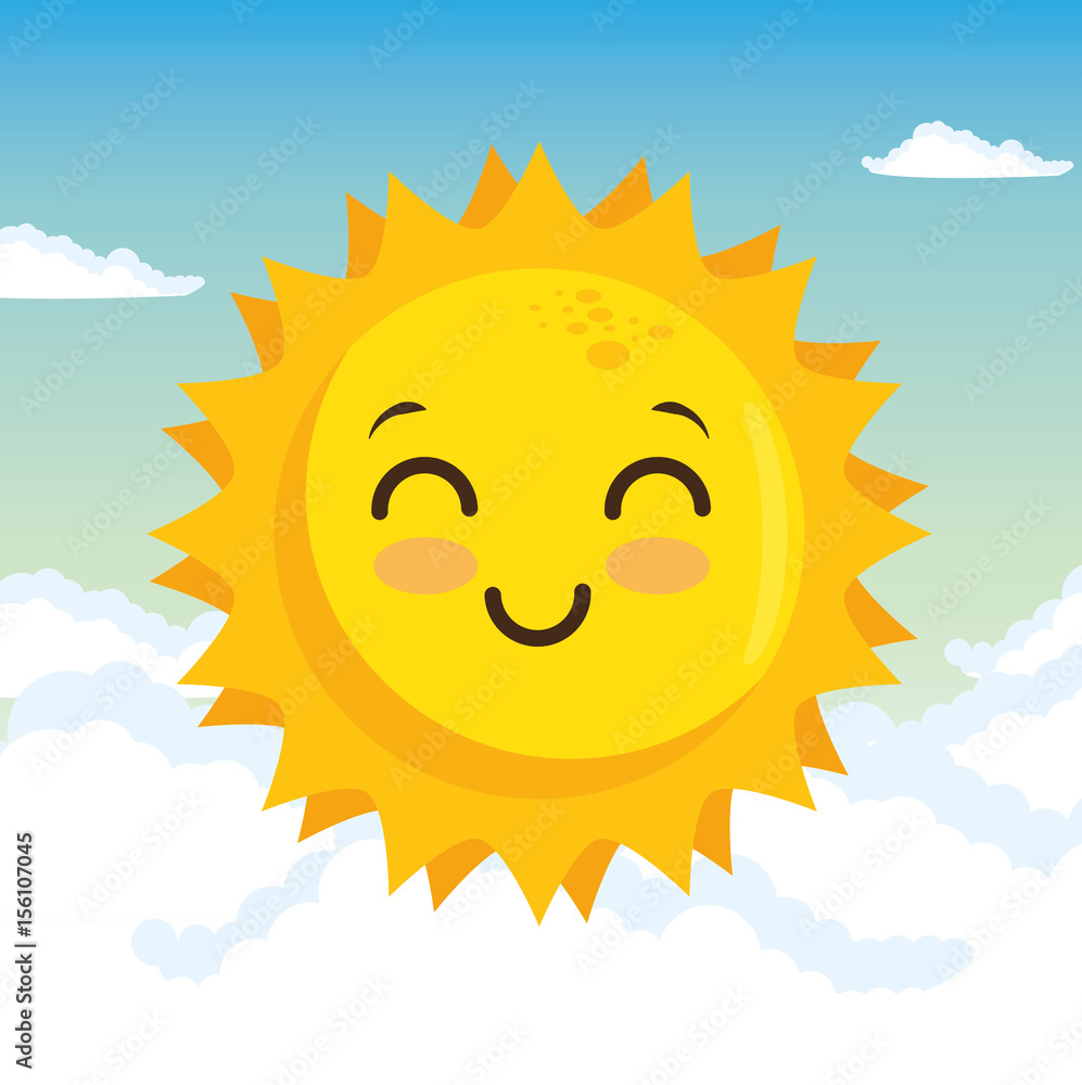 Happy sun and clouds over blue background Vector illustration.